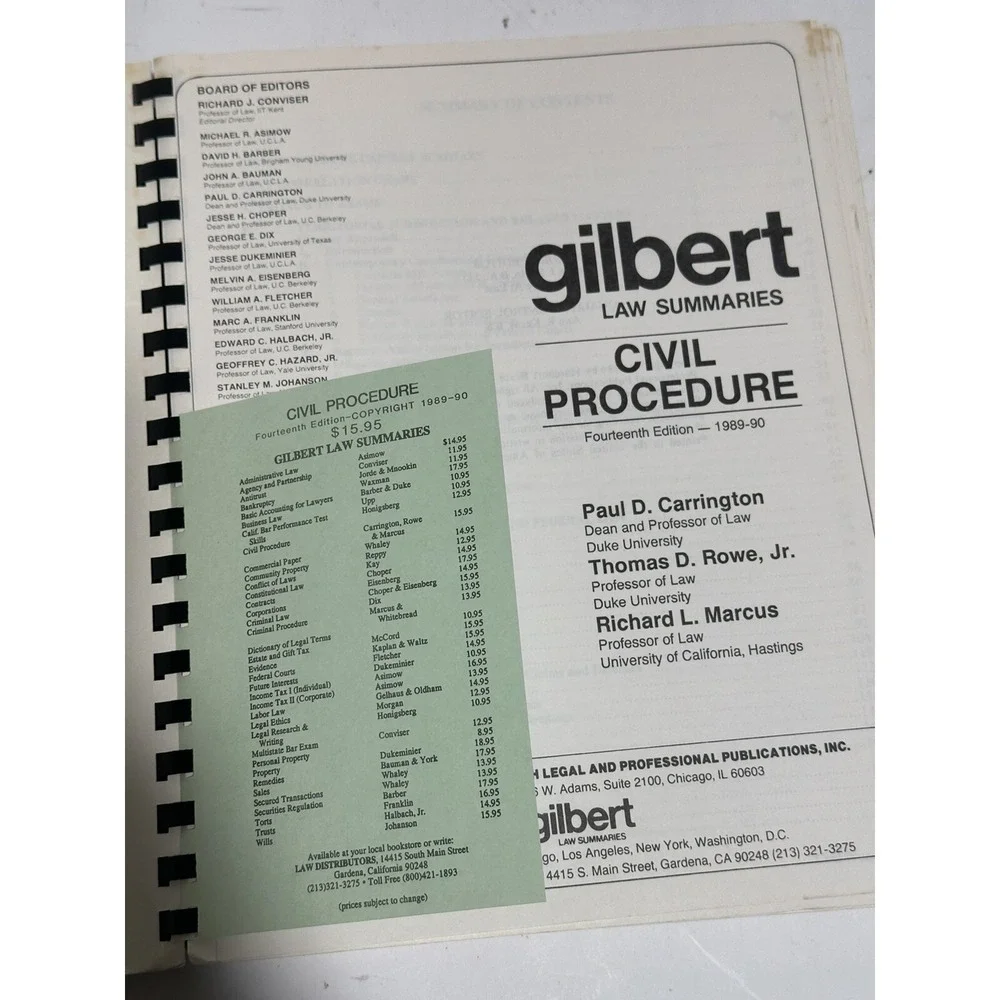 2x‎ Gilbert Law Summaries: Criminal Law + Civil peocedures 1988-89 vintage books